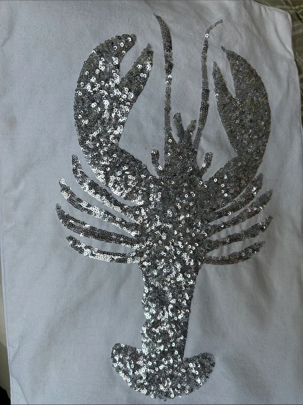 Silver Sequined Lobster Throw Pillow Case with Zipper Closure 12x20 Creamy White